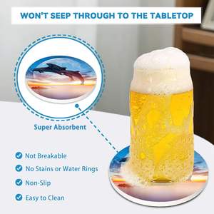 Posavasos Antideslizantes de Corcho y Cerámica Ecológicos con Diseño de Delfines al Atardecer Costero para Decoración de Casas de Playa, Hoteles y Ambientes Temáticos Marinos - Product Image 3