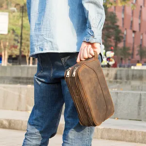 İletişim erkek dropship toptan vintage tarzı erkek seyahat makyaj çantası büyük kapasiteli hakiki inek derisi deri makyaj çantası erkekler için