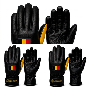LONG MISSION Leather Touchscreen Motorbike <b>Gloves</b> Wrist Length Breathable Eco-Friendly Plain Daily Use Australia Belgium Flag - Product Image 2