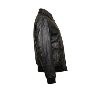 Veste bomber en cuir d'agneau noir pour homme en gros |   Blouson aviateur classique en cuir PU/véritable, grandes tailles, écologique et respirant - Product Image 3