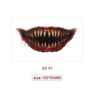 Tatouage temporaire autocollant de déguisement Halloween <span class=keywords><strong>Horreur</strong></span> <span class=keywords><strong>Thriller</strong></span>, motif grande bouche, impression par transfert à l'eau, imperméable, pour décoration corporelle - Product Image 3