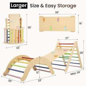 Su misura in legno lucido Montessori arrampicata triangolo rampa con scala per bambini pieghevole esercizio struttura per parco giochi - Product Image 3