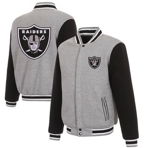 <span class=keywords><strong>Chaqueta</strong></span> Varsity Reversible Personalizada para <span class=keywords><strong>Hombre</strong></span> 2026, Nuevo Diseño, Estilo Urbano, Bordada, de Lona, con el Logotipo del Equipo de Fútbol Americano Raiders - Product Image 1