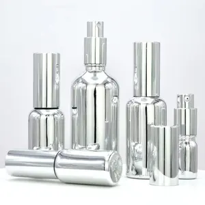 Frasco conta-gotas de vidro banhado a ouro 1-100ml personalizado de fábrica, frasco de óleo essencial, frasco de spray, frasco vazio de cosme