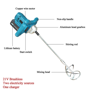 Baterai Lithium listrik genggam industri 21V, <span class=keywords><strong>Mixer</strong></span> plester lumpur semen dempul DIY - Product Image 4