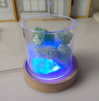 Support d'affichage LED USB en bois rond personnalisé pour chambre à coucher, ornement en cristal, veilleuse 3D au design moderne