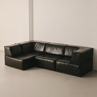 Canapé d'angle modulaire en cuir, style italien de luxe, noir, design bloc de tofu, ensemble pour salon