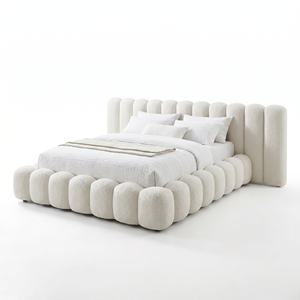 Letto Matrimoniale ATUNUS con Rivestimento in Tessuto Morbido Effetto Lana, Arredamento Camera da Letto di Alta Gamma, Letto King Size con Struttura in Tessuto per Camera da Letto - Product Image 3