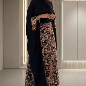Vestido Étnico <span class=keywords><strong>de</strong></span> Manga Larga con Cuello Geométrico, Bordado y con Detalles en Poliéster para Mujeres Árabes del Medio Oriente, Otoño 2025, para Banquetes y Ocio - Product Image 4