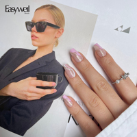 Ongles à presser de luxe Easywell, forme cercueil, vente en gros, 32 pièces, autocollants pour ongles en gel acrylique souple, qualité salon avec colle pour usage quotidien