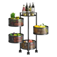 Étagère de rangement alimentaire multi-niveaux rotative pliable en métal pour cuisine, support de sol mobile pour légumes et fruits