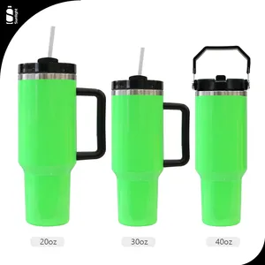 Neon-Grüner Becher Großhandel Großhandel 40 Unzen Kaffeebecher Klappdeckel 30 Unzen 32 Unzen Edelstahl Becher-Becher mit Strohdeckel und Griff