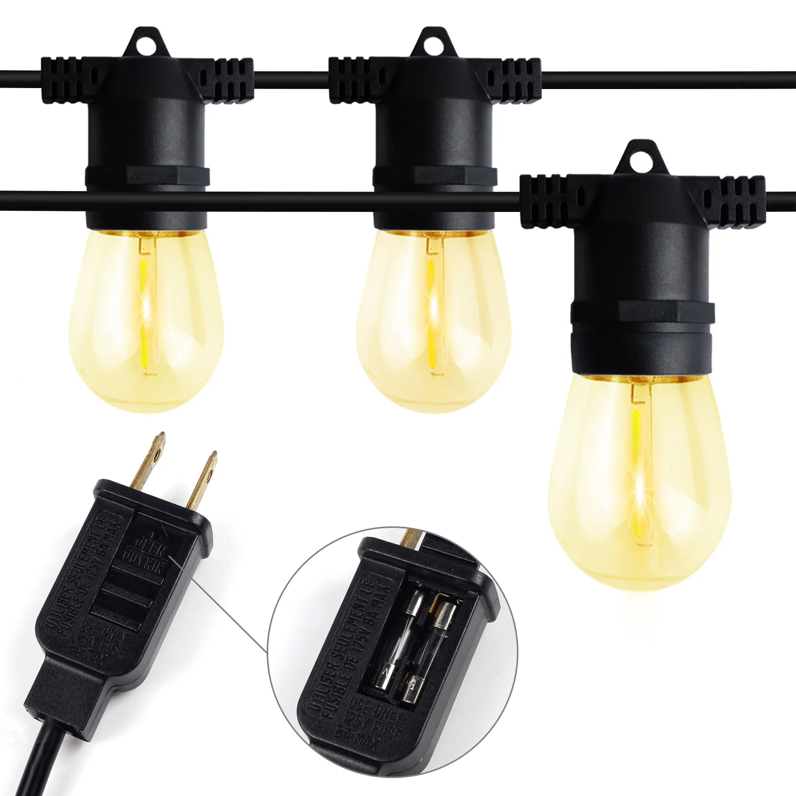 Factory price ETL certified 120V US plug 48FT connectable S14 edison bulb string light outdoor patio lights string