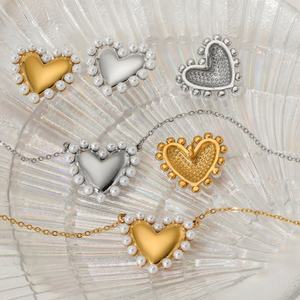 Romantic Non Tarnish Solid <b>Gold</b> Stainless Steel <b>Pearl</b> Heart <b>Necklace</b> Set for Women Girls - Product Image 2