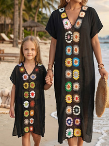 Factory Wholesale Mother <strong>Daughter</strong> Matching Beach Dress Set Hand Crochet Flower Patchwork Kids Girls Summer Cover up - Product Image 4