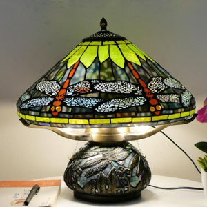 Lampe de table vintage style pastoral américain, en verre coloré, avec motif libellule, pour bar, mère et <span class=keywords><strong>fils</strong></span> - Product Image 5