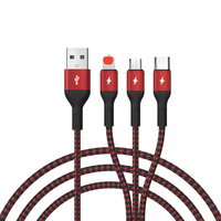 Cable de Carga Rápida y Datos Wopow WX10 de 1.2m, Trenzado de Nailon, 3 en 1, Tipo-C/Micro USB 3.0A, para Teléfono, Computadora, Cámara, Auriculares - En Stock