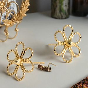 Xinfly 18k Gold Earrings <b>Small</b> Fresh Earrings Au750 Plain Gold Lace Earrings Gold Braided Exquisite Sunflower - Product Image 3