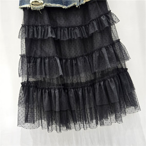 <span class=keywords><strong>GX</strong></span>-primavera/verano nueva malla empalme moda medio a largo bolsa de mezclilla falda de cadera cintura alta adelgazamiento falda de medio cuerpo - Product Image 5