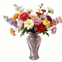 Vase en verre artisanal à motif floral en relief avec bord festonné pour la décoration intérieure