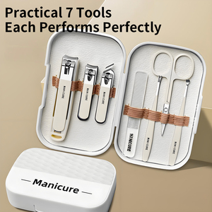 Nouveau Kit D'Arrivée de Luxe 7 Pièces Blanc Portable Manucure Pédicure Acier Inoxydable <span class=keywords><strong>Coupe</strong></span>-<span class=keywords><strong>Ongles</strong></span> Cuticules pour Soin des Pieds Coffret Cadeau - Product Image 2