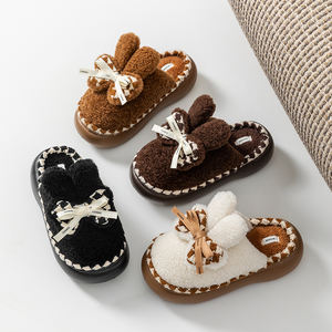 Chaussons en coton à semelle épaisse EVA avec nœud papillon, doublure en peluche, style Baotou, vente en gros directe usine - Product Image 1