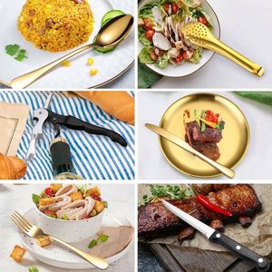Ensemble de couverts de voyage portables en acier inoxydable doré pour camping en plein air, comprenant couteau à steak, assiettes et ustensiles, avec sac de transport - Product Image 3