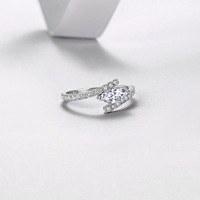 Bague en Moissanite en Argent Sterling 925, Coupe Marquise 4x8mm, Couleur D VVS1, Pavé Bypass 1.6mm* 22 Pierres, 3 Couleurs