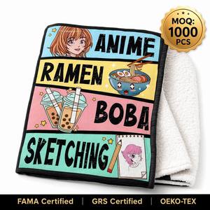 Coperta in flanella all'ingrosso con stampa a tema anime, design Ramen Boba, certificata FAMA GRS OEKO TEX, MOQ 1000, per la vendita al dettaglio - Product Image 1