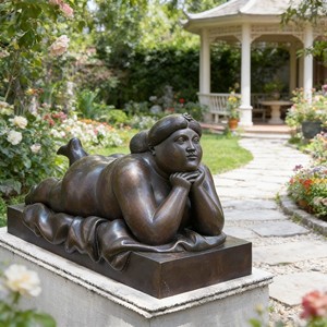 Statue décorative d'art moderne en métal bronze, grande taille, représentant une femme obèse allongée, sculpture de Fernando Botero pour place de ville - Product Image 2