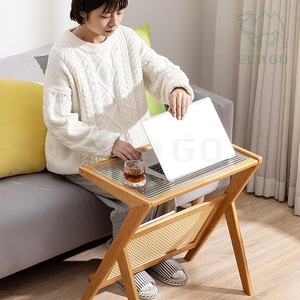 Modern Luxury <b>Bedside</b> Table Desk Bamboo Wooden Bedroom Nightstands with Weaving Book Holder - Product Image 4