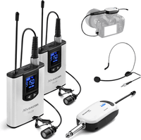Untuk Panvotech TG-210S mikrofon kondensor portabel Mini profesional Headset Lavalier nirkabel UHF ganda untuk digunakan