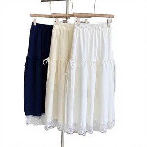 Falda Midi de Gasa con Cintura Elástica y Volantes para Mujer, Estilo A-Line, Holgada, Color Sólido, con Dobladillo de Encaje, Vestido Casual de Verano, Blanco, Azul Marino, Beige - Product Image 3