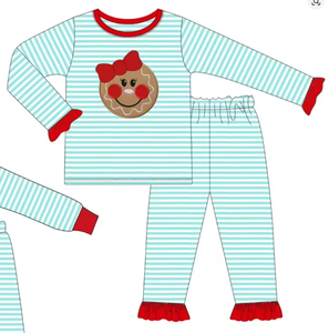 Kids Long Sleeve Striped <b>Pajama</b> Set <b>Christmas</b> Gingerbread Girl Sibling Outfit Clothing - Product Image 3