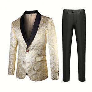 بدلة رجالية ضيقة من قطعتين بنقشة زهور، بدلة توكسيدو للرجال، سترة وبنطلون لامع لحفلات العشاء والمناسبات الرسمية - Product Image 1