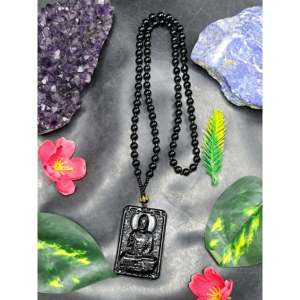 Colgante de Buda de Obsidiana Negra con Mala de Cuentas de Obsidiana: Un Símbolo de Protección, Paz y Crecimiento Corporativo, Mala de Piedras Preciosas - Product Image 1