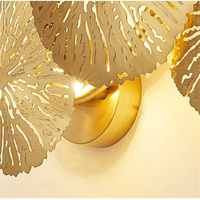 Applique murale en feuille de lotus dorée en cuivre, style vintage rétro, lampe de chevet, décoration artistique pour salon, luminaires pour la maison, appliques murales