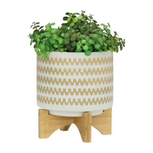 Vasi in ceramica con supporto, motivo a zig-zag, vasi decorativi rialzati per patio, ingresso, tavolo, giardino - Product Image 6
