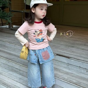 Girls Spring Korean Style Cute Two Piece Set T Shirt Loose Jeans Cotton Cartoon Print For Baby Girls - Product Image 3
