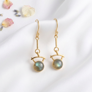 Trending Jewelry Natural Flashy Labradorite Designer <b>Earring</b> Brass 18k Gold Plated Round Shape Gemstone Dangle Drop <b>Earrings</b> - Product Image 1