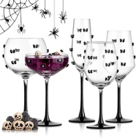 Verres à vin soufflés à la machine en gros, avec tiges peintes en noir et décorations 3D en forme de nœud papillon (OEM/ODM)