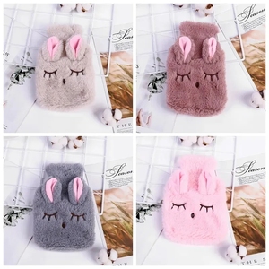 Bolsa de botella de agua caliente para terapia de alivio del dolor de estrés de PVC con cubierta de conejo de punto, calentador de manos de invierno reutilizable - Product Image 4