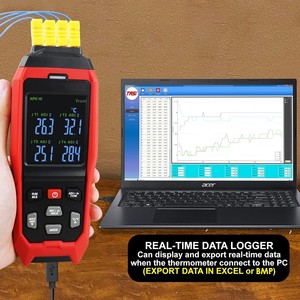 Registrador de Datos de Termómetro de Termopar Digital de 4 Canales Tipo K, 5000 Grupos, Grabación Programable, Rango de -328~2501F, USB - Product Image 4