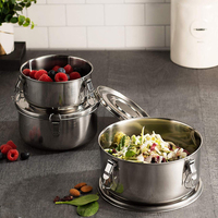 Geur-Proof 3 Stuks Ronde Voedsel Opslag Container Vers Houden Doos Roestvrij Staal Bento Lunchbox Met Stalen Deksels Voor Kamperen