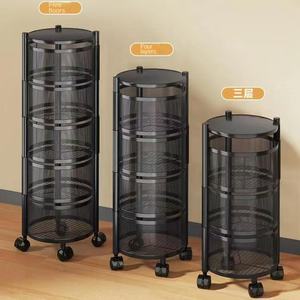 Nouvelle étagère de <span class=keywords><strong>rangement</strong></span> de cuisine rotative en métal à 5 niveaux, multifonctionnelle, installation au sol sans travaux, avec panier à légumes et <span class=keywords><strong>rangement</strong></span> pour collations - Product Image 3