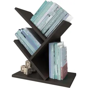 Modern 4-Layer Corner Bookshelf Free Standing Bamboo and Wood Fabric PVC for Office Jewelry Storage Organizer