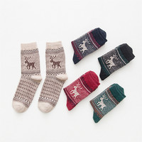 Chaussettes mi-mollet en laine et polyester jacquard respirantes pour femme, motif cerf de Noël, double fil, épaisses, collection hiver, best-seller