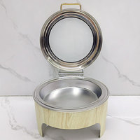 Chauffe-Plat Rond de Luxe en Acier Inoxydable 6L Effet Bois pour Buffet, Réchaud de Présentation pour Hôtels et Événements