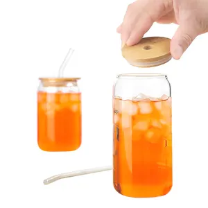 Nouveau 16oz en plastique verre transparent incassable canette de bière tasse à café avec couvercle en bambou et paille enfants école Tritan en stock