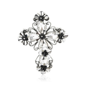 Spilla a Croce Vintage con Pietre Sfaccettate Trasparenti e <span class=keywords><strong>Fiori</strong></span> per Uomo e <span class=keywords><strong>Donna</strong></span>, 70x55mm, Argento e Oro - Product Image 5